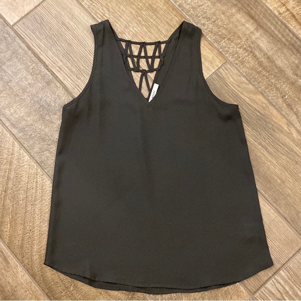 Ro & De Anthropologie Lattice Back Tank Top Medium Charcoal Gray Flowy - Picture 4 of 10